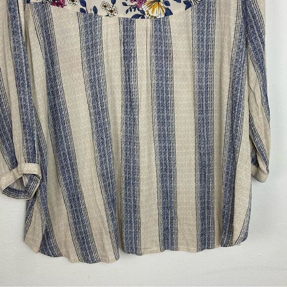 Hope Springs Women’s Blue & Cream Pleasant Top Striped Floral Boho Hippie 2XL - Picture 7 of 13